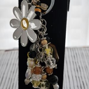 Daisy Bee Kind Purse Charm or Keychain Glass Rondels Floral Handcrafted